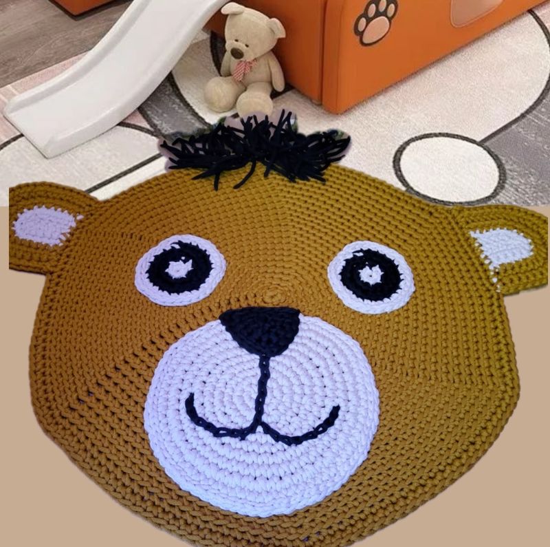  - runde Teppich, handgemachter Häkelteppich für Kinderzimmer, Tierteppich, Teddybär 