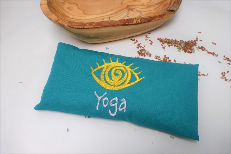  - 1 Stück handgemachtes Augenkissen Yoga, Auge, abnehmbarer Bezug, waschbar, petrol, Farbauswahl, mit Leinsamen und Lavendel, bestickt, Meditation, Entspannung, Dieda