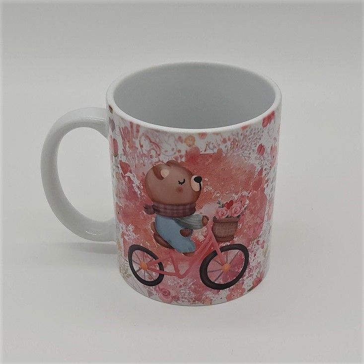  - Kaffeetasse aus Keramik Motiv süßer Bär auf Fahrrad