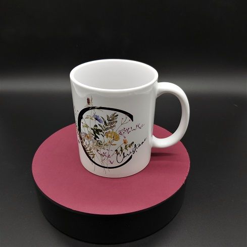  - Kaffeetasse aus Keramik Motiv  Wildblumen Watercolor personalisiert Buchstabe C