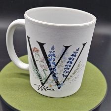  - Kaffeetasse aus Keramik Motiv Wildblumen Watercolor personalisiert Buchstabe W