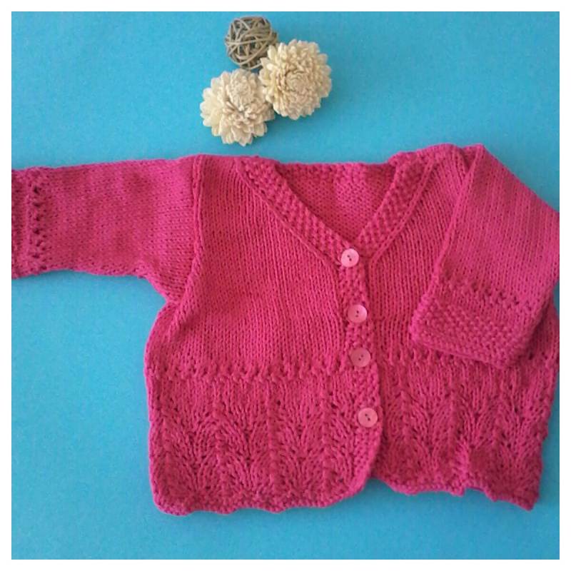  - Baby Strickjacke-- Gr.62-68--Handgestrickt in der Farbe Pink mit angenehmer weicher und leichter Baumwolle im Ajourmuster