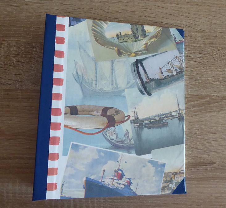  - Handgefertigtes Ringbuch für DIN A5 aus Pappe, Papier und Buchleinen - Motiv Urlaub