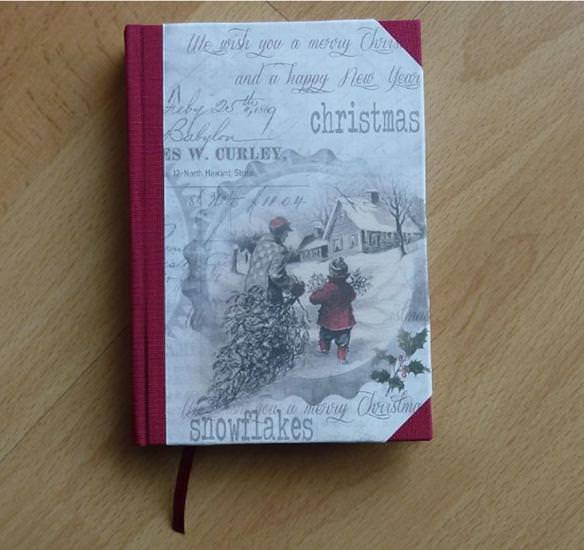  - Handgebundenes Notizbuch - Weihnachtsmotiv - Schneelandschaft