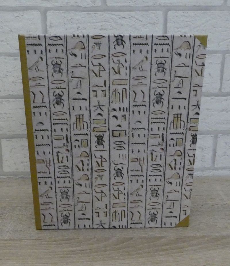  - Handgefertigtes Ringbuch für DIN A5 aus Pappe, Papier und Buchleinen - Motiv: Hieroglyphen