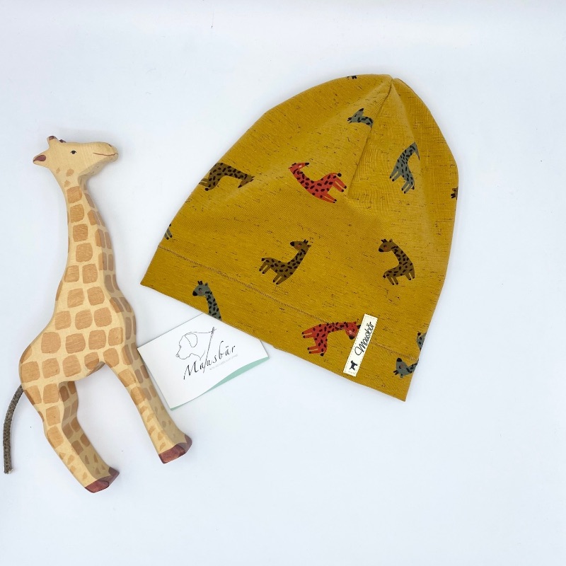  - Mütze, KU 43 - 46 cm, Beanie, einlagig, Sommermütze, Giraffe, von Mausbär 