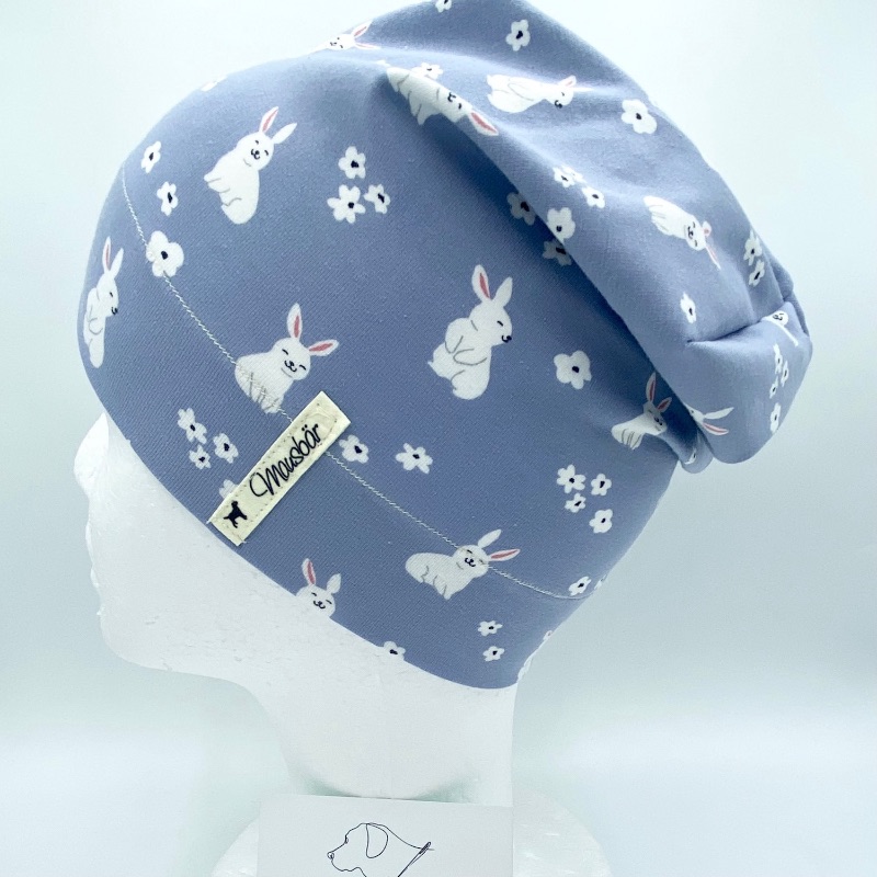  - Beanie, KU 47 - 50 cm, Mütze, einlagig, hellblau, Häschen, von Mausbär  