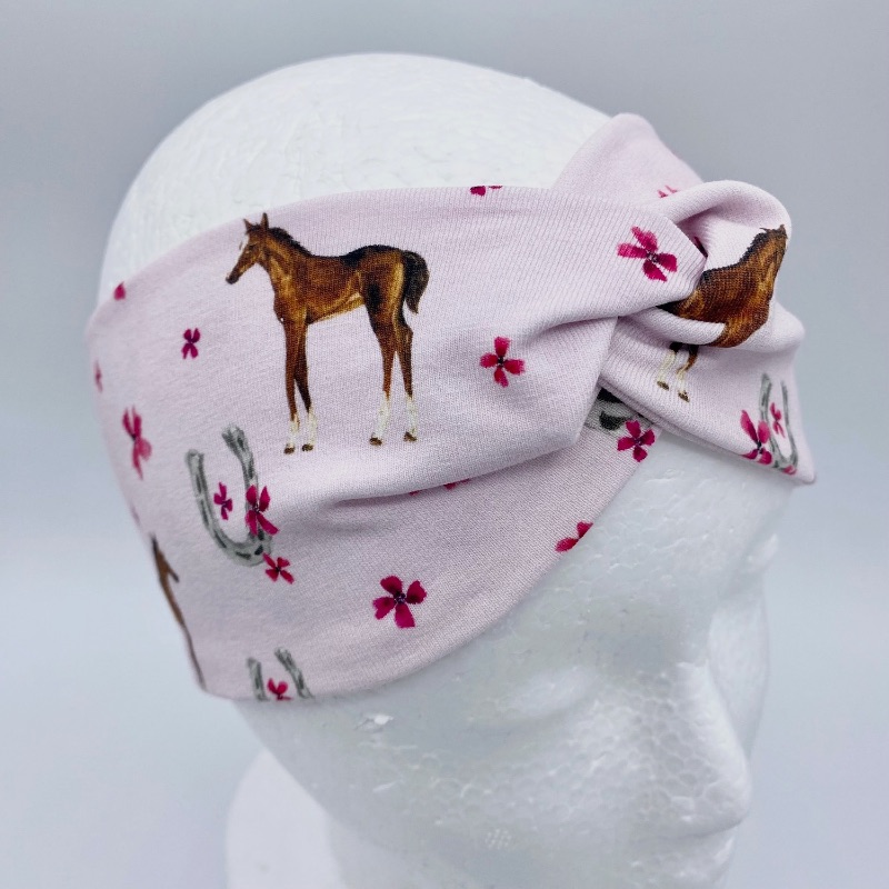  - Stirnband, KU 54 - 56 cm, Haarband , Bandeau , Knoten Stirnband, Pferde, von Mausbär   
