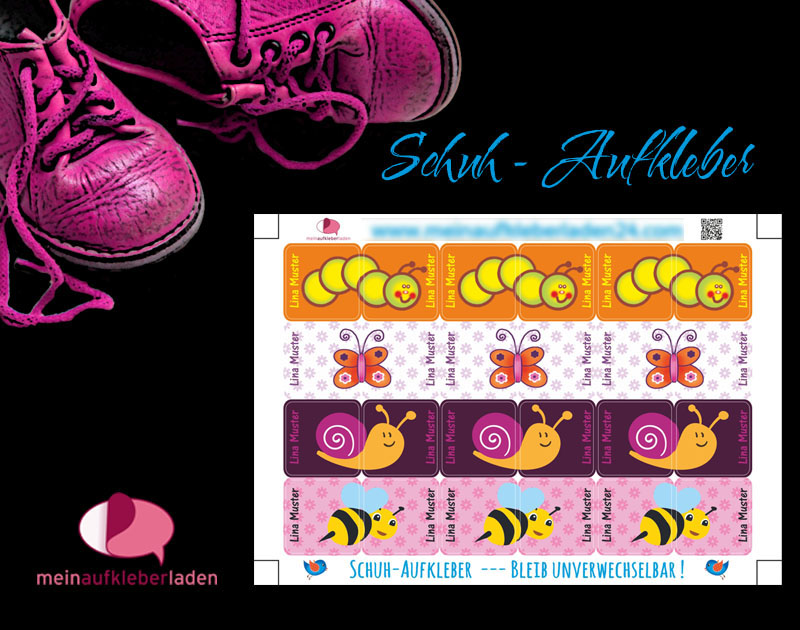  - 24 Schuhaufkleber | Kleine Tierchen - rosa orange + Schutzfolie - personalisierbar | Namensaufkleber, Schuhetiketten, 