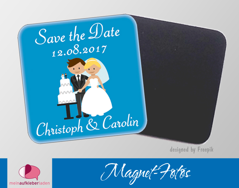  - 15 Magnetbilder | Save the Date, Brautpaar mit Hochzeitstorte