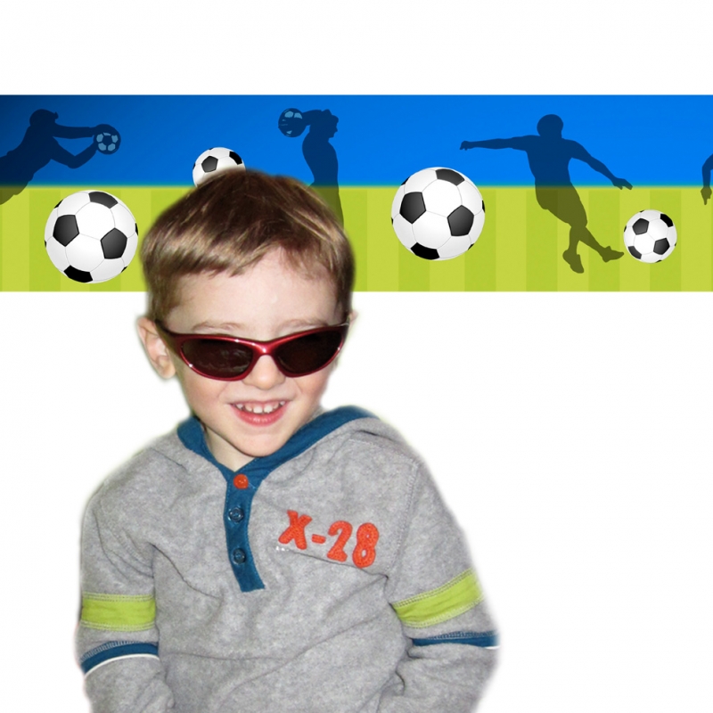  -  Wandbordüre Fußball - 18 cm Höhe | Vlies Bordüre mit Fußbällen und Spieler - verschiedene Farbvarianten