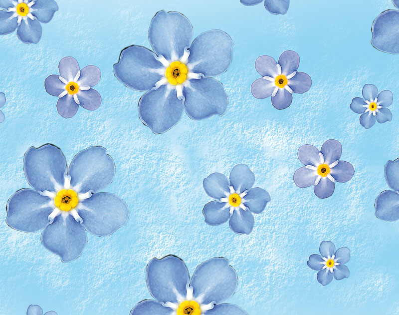  - Wandbordüre - selbstklebend | Vergissmeinnicht - 17 cm Höhe | Vlies Bordüre mit zarten blauen Millefleur Blüten