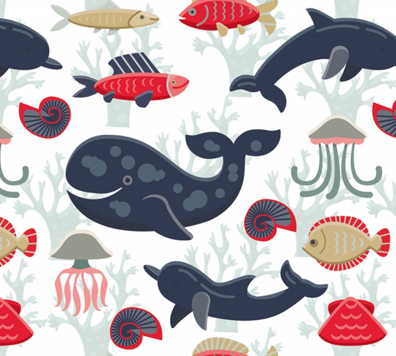  - Kinderbordüre - selbstklebend | Wale - Delfine - Fische - 18 cm Höhe | Vlies Bordüre mit vielen Unterwassertieren