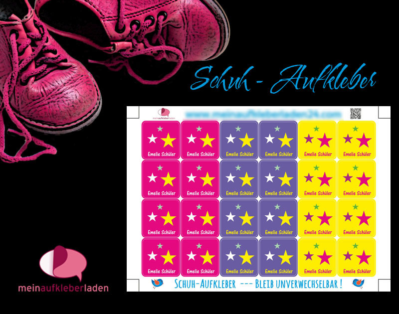  - 24 Schuhaufkleber | Sterne pink-gelb + Schutzfolie - personalisierbar | Namensaufkleber, Schuhetiketten  