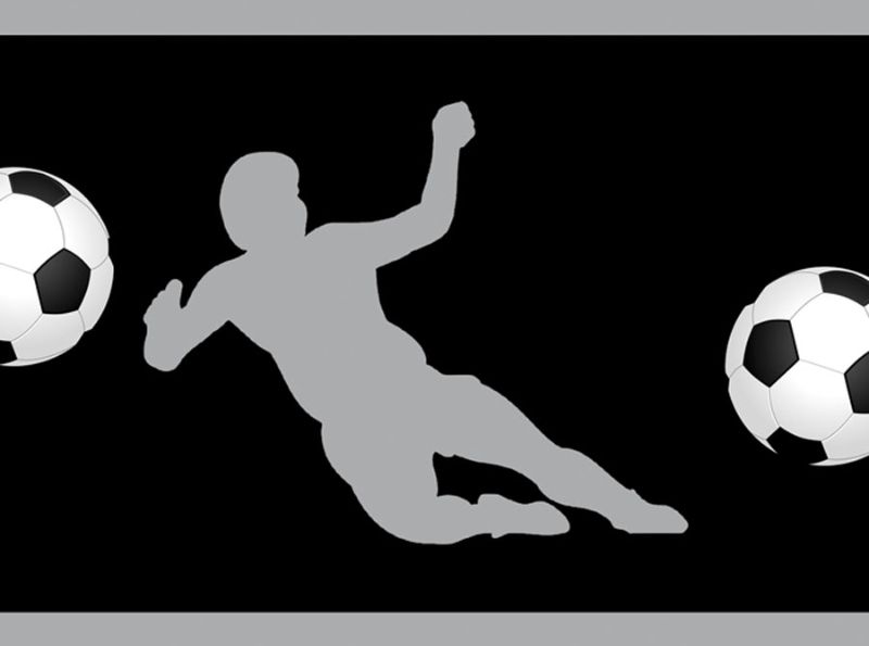  -  Wandbordüre Fußballspieler - 18 cm Höhe | Vlies Bordüre mit Fußbällen und Spieler - verschiedene Farbvarianten 
