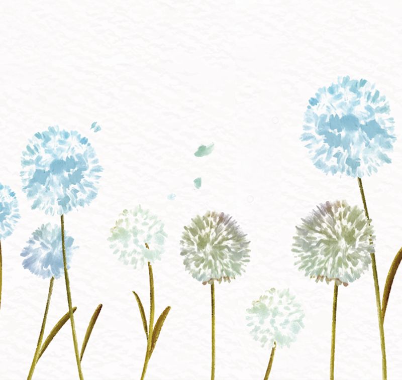  - Wandbordüre Watercolor Pusteblume - blau - 20 cm Höhe | Vlies Bordüre mit romantischem floralem Muster im Aquarell Stil