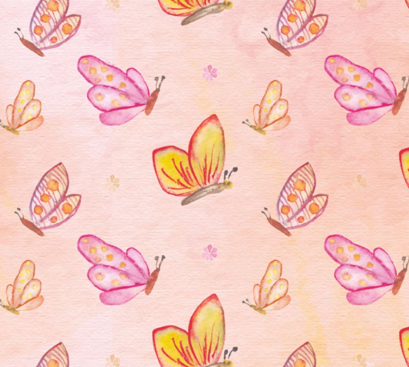  - Kinderbordüre - selbstklebend | Kleine Schmetterlinge - Watercolor - 18 cm Höhe | Wandbordüre mit vielen zarten Schmetterlingen und Blüten