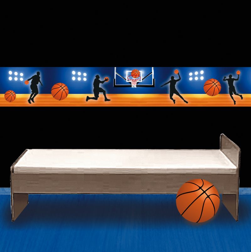  -  Wandbordüre - selbstklebend | Basketball - 18 cm Höhe | Vlies Bordüre mit Basketball und Spieler 