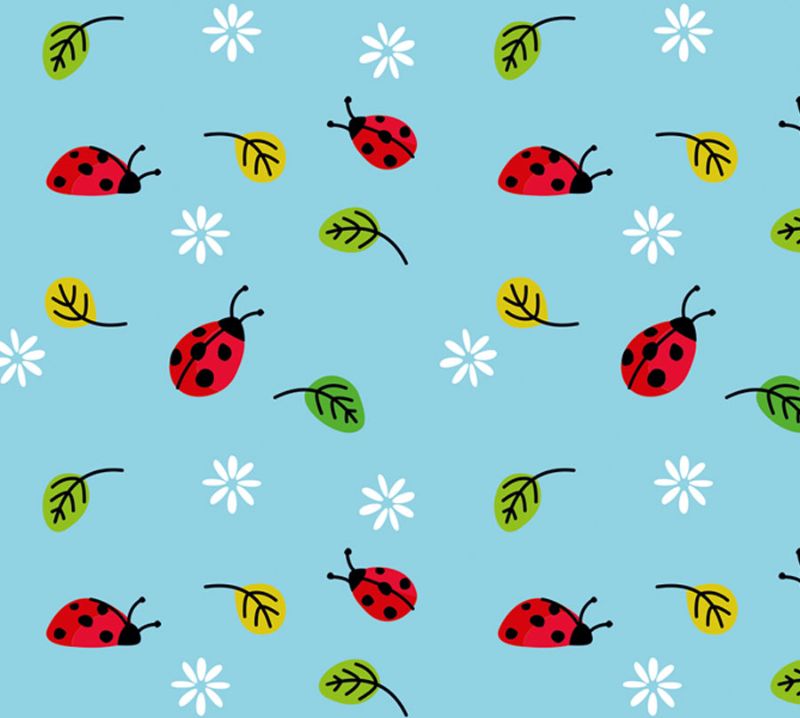  - Kinderbordüre - selbstklebend | Marienkäfer und Blümchen - 16 cm Höhe | Vlies Bordüre mit roten Käferchen und weißen Blüten