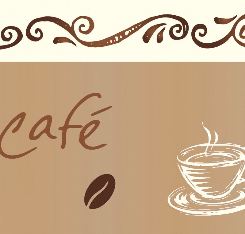  - Wandbordüre - selbstklebend | Kaffee - 13 cm Höhe | Vlies Bordüre mit Kaffebohnen und Kaffeetassen