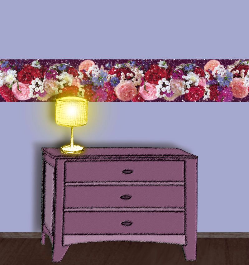  - Wandbordüre - selbstklebend | Gartenblumen - Sommergrüße - 24 cm Höhe | Vlies Bordüre mit romantischen Rosen, Wicken, Lavendel und anderen Blumen