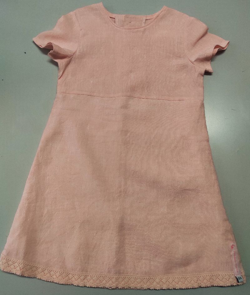  - Kinderkleid Leinen Spitze rosa zartrosa Sommerkleid Größe 104