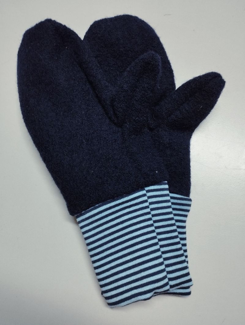  - Handschuhe Fäustlinge Wolle Wollstoff Wollwalk marine dunkelblau OSZ Einheitsgröße