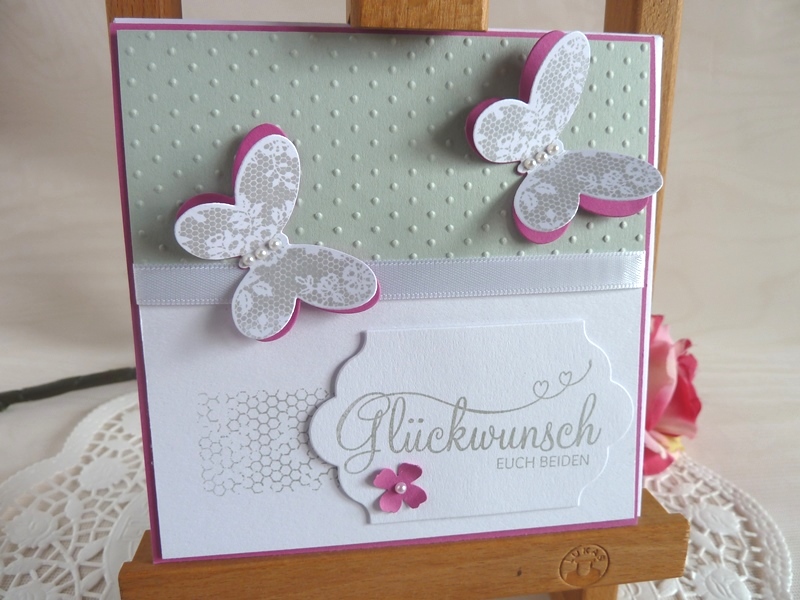  - Hochzeitskarte quadatisch in hellgrau/weiß/pink mit Schmetterlingen *von IdeenOase*