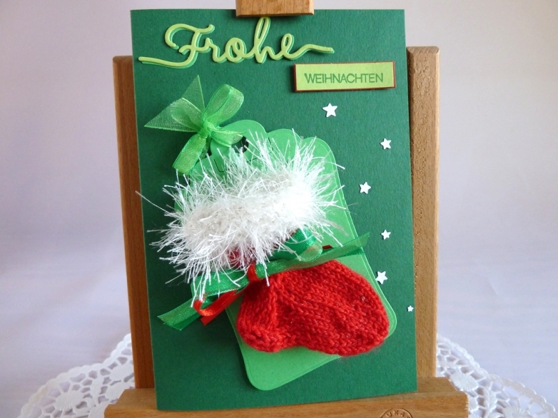  - Weihnachtskarte / Geldgeschenk / Söckchenkarte, Geldgeschenkkarte, Söckchenkarte in tannengrün