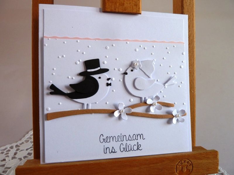  - Edle Hochzeitskarte mit Vogelpaarmotiv/quadratisch/Glückwunschkarte/Wedding
