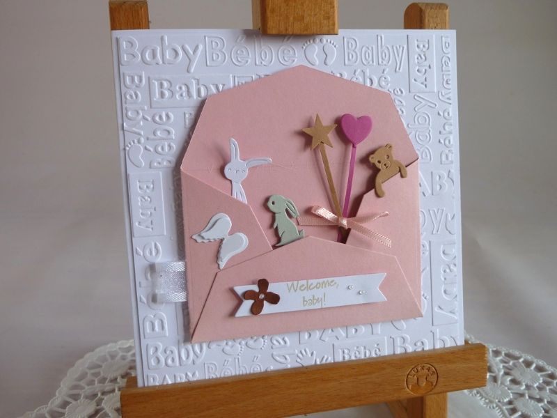  - Karte zur Geburt/Taufe, Geburtskarte in rosa/weiß für ein Mädchen
