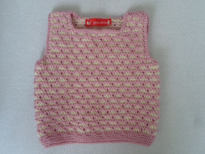  - Gr.68/74 Babystrickpullunder rosa weiß in reiner Wolle