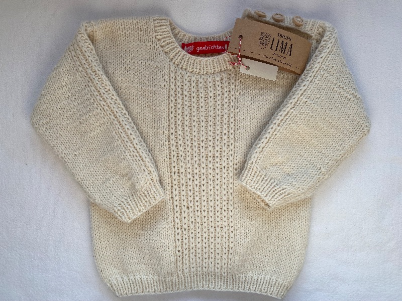  - Gr.80/86 Pullover in naturweiß aus reiner Wolle mit Alpaka handgestrickt