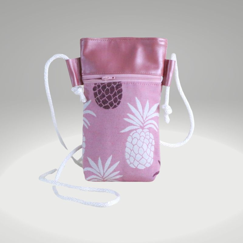  - Handytaschetasche Stoff zum Umhängen, kleine Handy Umhängetasche, kleine Umhängetasche für Handy und Geld,rosa Ananas Motiv