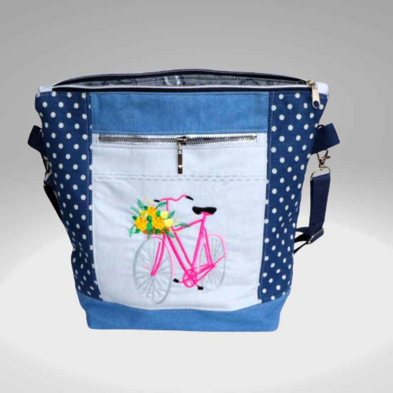  - Umhängetasche Damen / Foldover Tasche / Schultertaschen Damen / Stofftaschen / Jeanstasche / blaue Handtasche / Fahrrad Tasche /