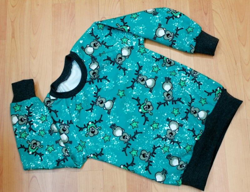  - Sweatshirt  RENTIERE  für Jungen und Mädchen Baumwollsweat mint Sterne Gr.86 bis 116