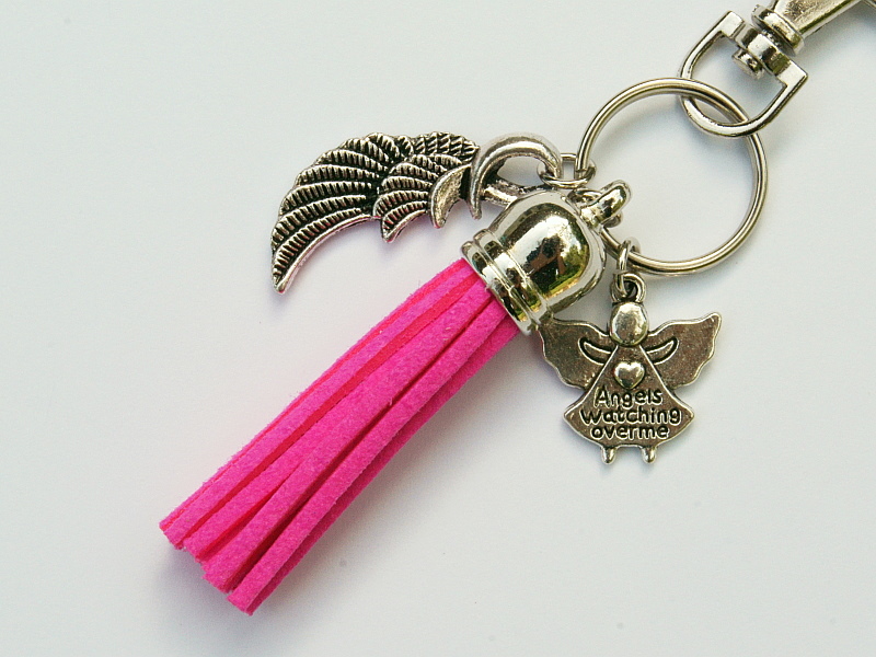  - Schlüsselanhänger Taschenanhänger Glücksbringer Engel Flügel Quaste pink