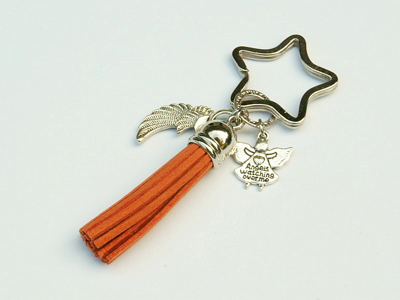  - Schlüsselanhänger Taschenanhänger Glücksbringer Engel Flügel Engelsflügel Quaste orange