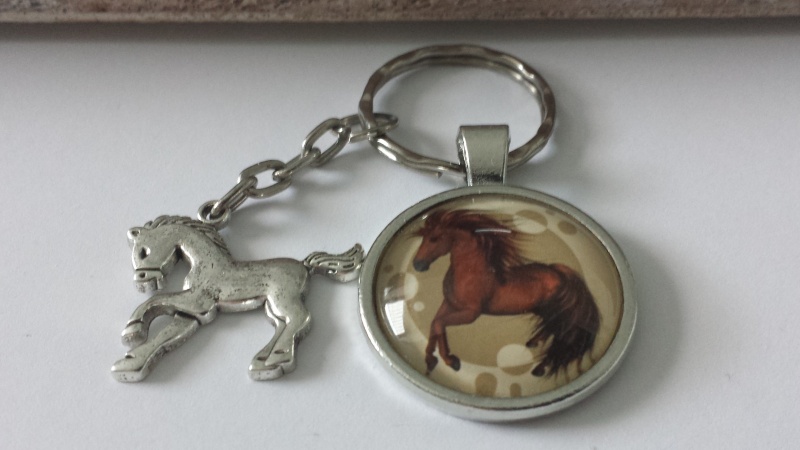  - Pferd Pony Schlüsselanhänger Glascabochon handgefertigt mit Pferdeanhänger Accessoire Geschenk Kinder Frauen