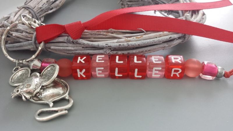 - Maus Keller Schlüsselanhänger handgefertigt Buchstabenperlen Hausschlüssel Einzugsgeschenk Haus Wohnung Frauen