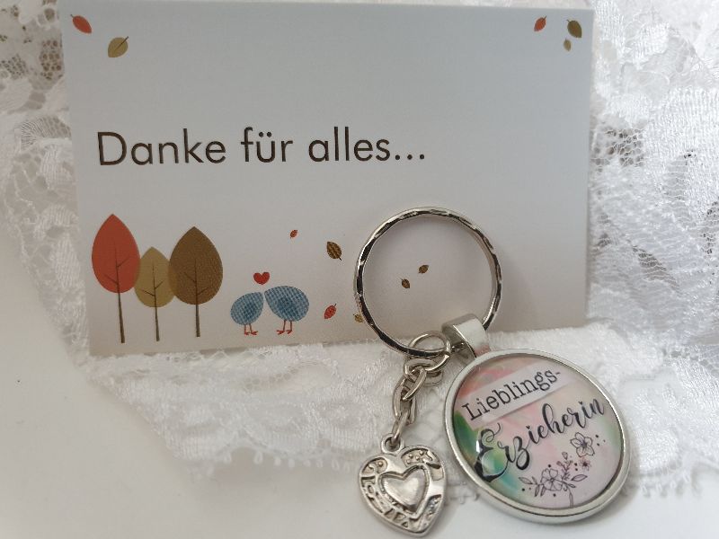  - Erzieherin Schlüsselanhänger handgefertigt Glascabochon mit Herz Geschenk Lieblingserzieherin Frauen Hort Kindergarten