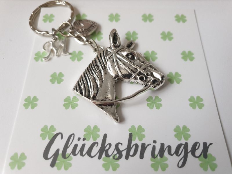  - Pferd Schlüsselanhänger personalisierbar mit Pferdekopf Reitsport Pferdeliebe Glücksbringer Geschenk Frauen Mädchen Reitlehrerin Geschenkset 