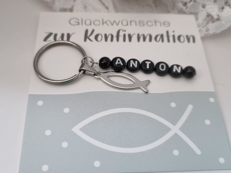  - Konfirmationsgeschenk Fisch Schlüsselanhänger mit Namen Edelstahl Geschenk Junge Mädchen Glaube Religion 