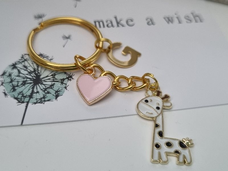  - Giraffe Schlüsselanhänger personalisierbar mit Herz Geschenk Frauen Freundin Mädchen Tochter Schuleinführung Kindergeburtstag