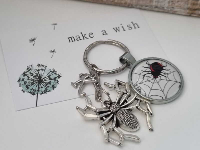  - Spinne Schlüsselanhänger personalisierbar Glascabochon handgefertigt Geschenk Frauen Männer Gothic Halloween Accessoire Geschenkset