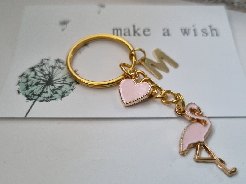  - Flamingo Schlüsselanhänger personalisierbar mit Herz Geschenk Frauen Freundin Kinder Geschenkset  
