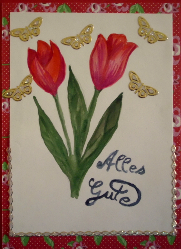  - Handgemalte Glückwunschkarte zum Geburtstag mit Tulpen