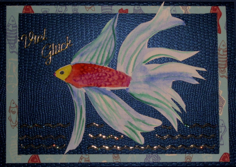  - Handgemachte, mit Aquarellfarbe gemalte Glückwunschkarte für Aquarienbesitzer