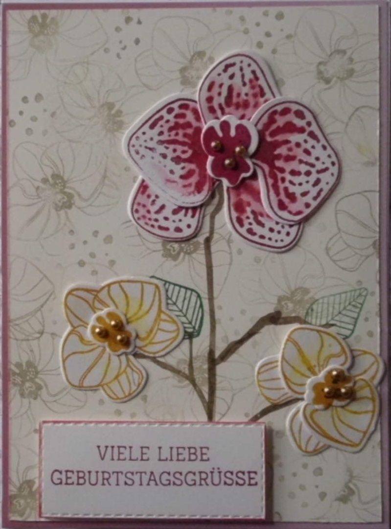  - Hübsche, selbstgestaltete Geburtstagskarte mit Orchideen