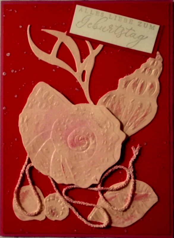  - Hübsche, selbstgestaltete Karte mit Muscheln in rot und rosa